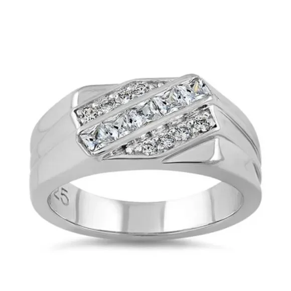 Sterling Silver Men's CZ Ring New